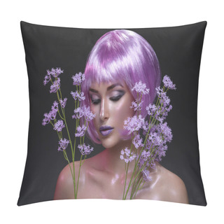 Personality  Beautiful Girl In Purple Wig Pillow Covers