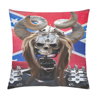 Personality  Helmet In The Form Of A Skull With Horns Pillow Covers