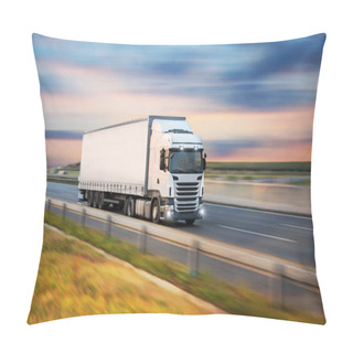 Personality  Truck With Container On Road, Cargo Transportation Concept. Pillow Covers