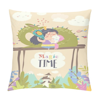 Personality Cute Cartoon Dragon, Unicorn And Little Princess Pillow Covers