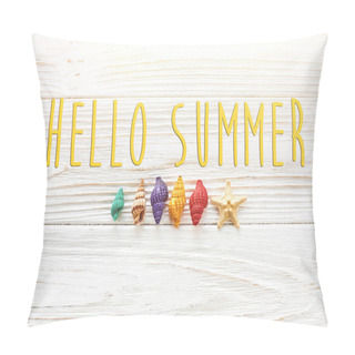 Personality  Hello Summer Text And Colorful Seashells Pillow Covers