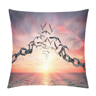Personality  On The Wings Of Freedom - Birds Flying And Broken Chains - Charge Concept Pillow Covers