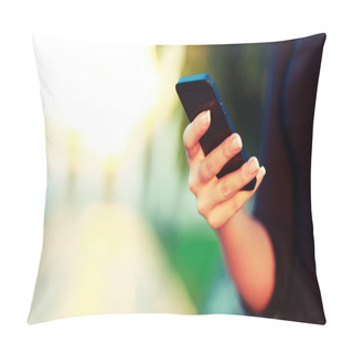 Personality  Female Hand Using A Smart Phone Pillow Covers