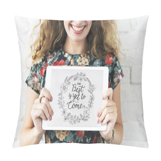 Personality  Woman Holding Digital Tablet Pillow Covers