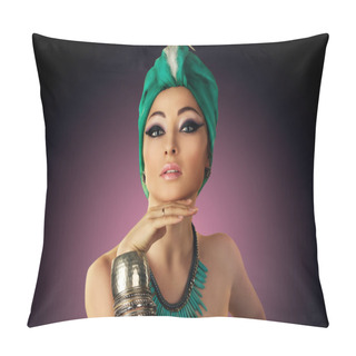 Personality  Beautiful Woman In Oriental Style In Turban Pillow Covers