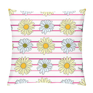 Personality  Vector White Background Daisy Flowers, Wild Flowers And Butterflies, Insects. Seamless Pattern Background Pillow Covers