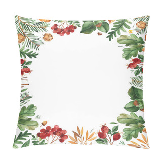 Personality  Watercolor Autumn Frame With Woodland Plants Pillow Covers