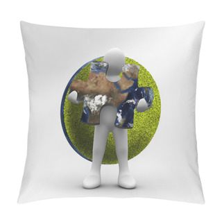 Personality  Human Form Holding A Jigsaw Puzzle With Part Of The World Inside Pillow Covers