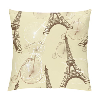 Personality  Pattern With The Eiffel Tower And Bicycles Pillow Covers