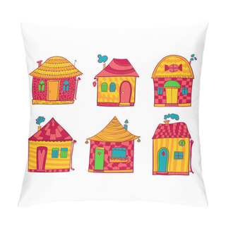Personality  Set Colorful Houses In Cartoon Style Pillow Covers