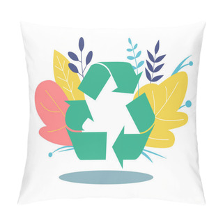 Personality  Green Recycling Symbol. Icon In Flat Style Pillow Covers