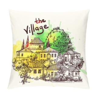 Personality  Village Houses. Sketch Style Pillow Covers