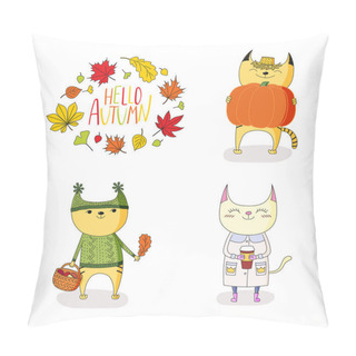 Personality  Cats With Autumn Leaves And Quote Pillow Covers