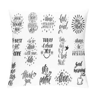 Personality  Good Vibes, Choose Happy, Love, Thank You And Others. Set Of Positive Inspirational Quotes. Pillow Covers