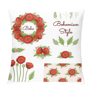 Personality  Bohemian Style Collection With Poppies. Pillow Covers
