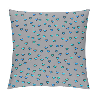 Personality  Seamless Pattern. Tiny Blue And Green Hearts. Abstract Repeating. Cute Backdrop. Gray Background. Template For Valentine's, Mother's Day, Wedding, Scrapbook, Surface Textures. Vector Illustration. Pillow Covers