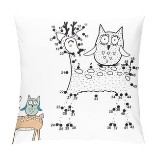 Personality  Dot To Dot Game For Kids. Connect The Digits And Draw Funny Deer And Owl Pillow Covers