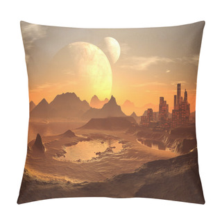 Personality  Twin Moons Over Desert City With Pyramids Pillow Covers