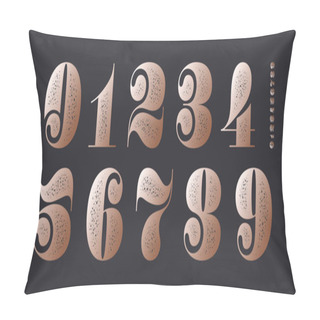 Personality  Number Font. Font Of Numbers In Classical French Didot Or Didone Style With Contemporary Geometric Design And Texture. Vintage And Old School Retro Typographic For Magazine. Vector Illustration Pillow Covers