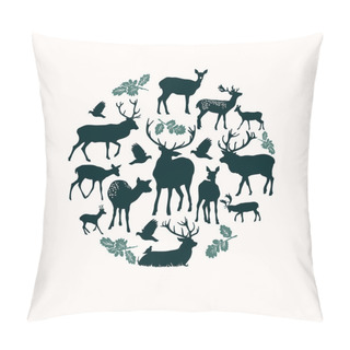 Personality  Deer Silhouette Round Composition Pillow Covers