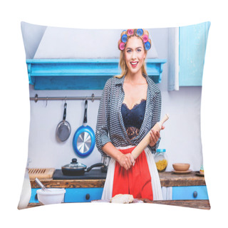 Personality  Housewife With Dough And Rolling Pin Pillow Covers