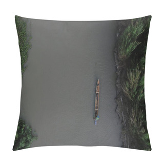 Personality  Aerial View Of Small Fishing Boats Floating On The River In The Forest Pillow Covers