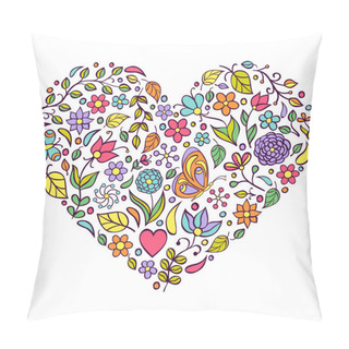 Personality  Floral Heart On White  Background. Pillow Covers