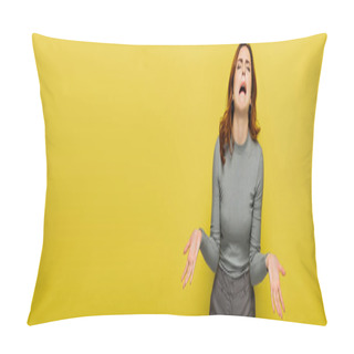 Personality  Frustrated Woman Whining And Gesturing Isolated On Yellow, Banner Pillow Covers