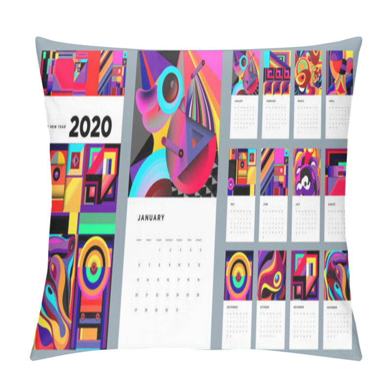Personality  New Year calendar with abstract motif, simply vector illustration pillow covers