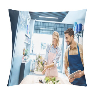 Personality  Florists With Digital Tablet In Flower Shop Pillow Covers