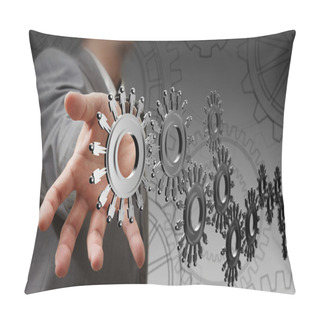 Personality  Businessman Hand Shows Cogs Pillow Covers