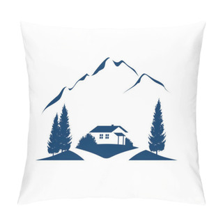Personality  Rural Mountain Landscape Vector Illustration With Cottage And Firs Pillow Covers