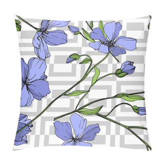 Personality  Vector Blue Flax Floral Botanical Flower. Wild Spring Leaf Wildflower Isolated. Engraved Ink Art. Seamless Background Pattern. Fabric Wallpaper Print Texture. Pillow Covers