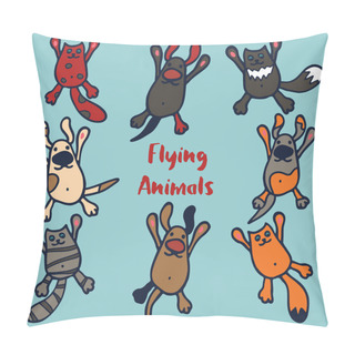 Personality  Set Of 8 Funny Flying Animals. Pillow Covers