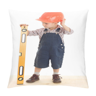 Personality  Little Builder With Liquid Level, Standing On Wood Floor Pillow Covers