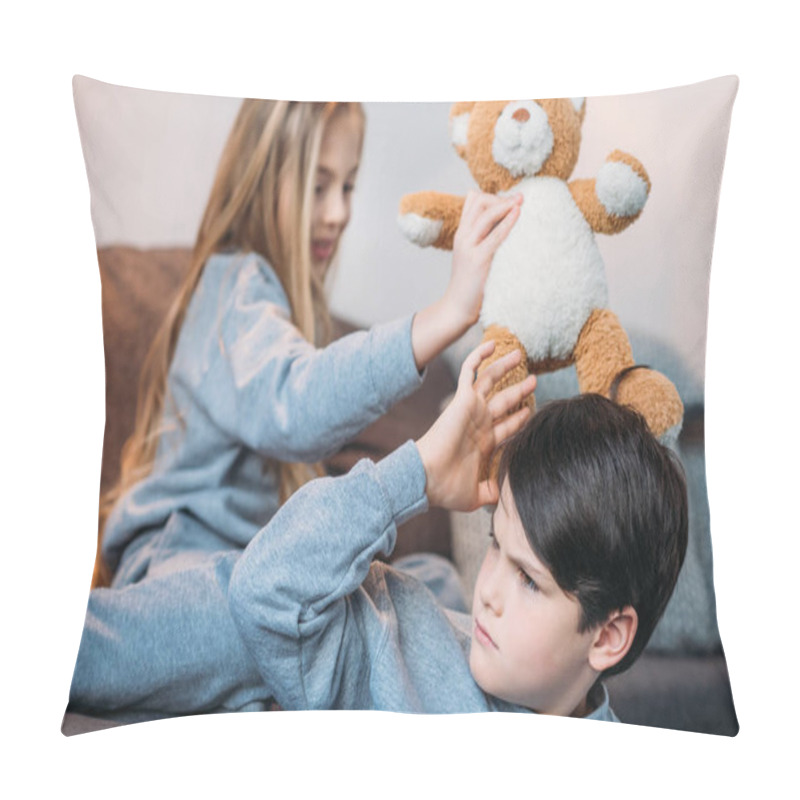 Personality  children playing with teddy bear pillow covers