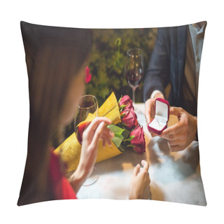 Personality  Partial View Of Man Presenting Wedding Ring To Girlfriend While Making Marriage Proposal Pillow Covers