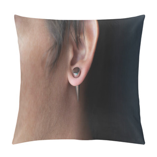 Personality  Piercing In The Ear, Tunnels In The Ears Of A Young Man Lifestyle Pillow Covers