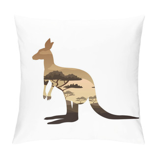 Personality  Kangaroo Double Exposure Tattoo Art. Symbol Of Australia, Travel And Tourism. Kangaroo T-shirt Design Pillow Covers