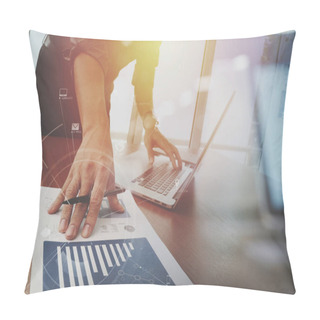 Personality  Businessman Working With Mobile Phone And Digital Tablet And Lap Pillow Covers