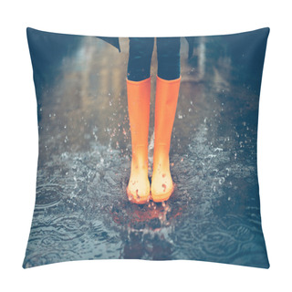 Personality  Woman Legs In Orange Rubber Boots Pillow Covers