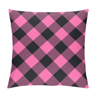 Personality  Cute Pink Black Plaid Seamless Patten. Vector Diagonal Checkered Girl Plaid Textured Background. Traditional Fabric Print. Plaid Texture For Fashion, Print Design, Valentines Day Texture. Pillow Covers