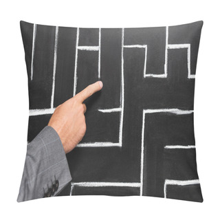 Personality  Cropped View Of Businessman In Suit Pointing With Finger At Labyrinth Pillow Covers