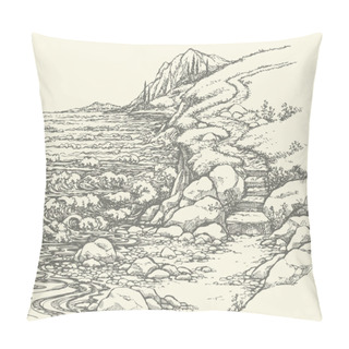 Personality  Vector Landscape. Steps To Rocky Shore Pillow Covers