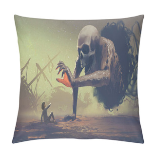 Personality  A Giant Ghost Emerged From Another Dimension And Reached Out To The Child, Digital Art Style, Illustration Paintin Pillow Covers