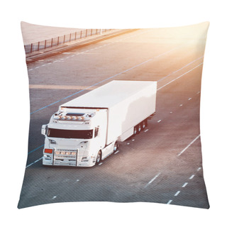Personality  Modern Semi-trailer Trucks On The Highway. Commercial Vehicle For Shipping And Post Delivery. Pillow Covers