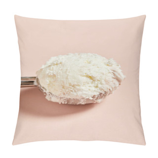 Personality  Close Up View Of Fresh Tasty Ice Cream Ball In Scoop On Pink Background Pillow Covers