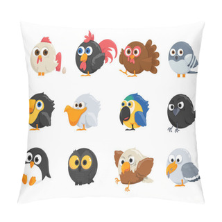 Personality  Vector Set Of Cartoon Birds Pillow Covers
