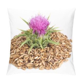 Personality  Seeds Of A Milk Thistle With Flowers.Silybum Marianum, Scotch Thistle, Marian Thistle. Closeup. Pillow Covers