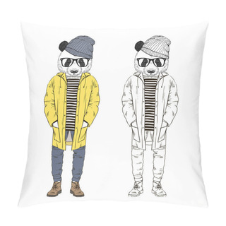 Personality  Panda Dressed Up In Yellow Raincoat Pillow Covers